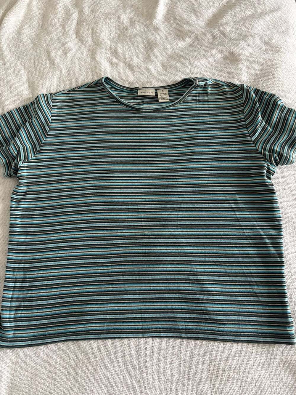 Crossroads Women's Short Sleeve Striped Crewneck T-Shirt